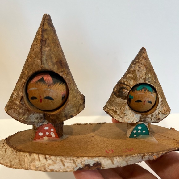 Ornament Kokeshi Pair Kamikochi Alps Japan Souvenir Local Toy Japanese Doll Old - Picture 1 of 10